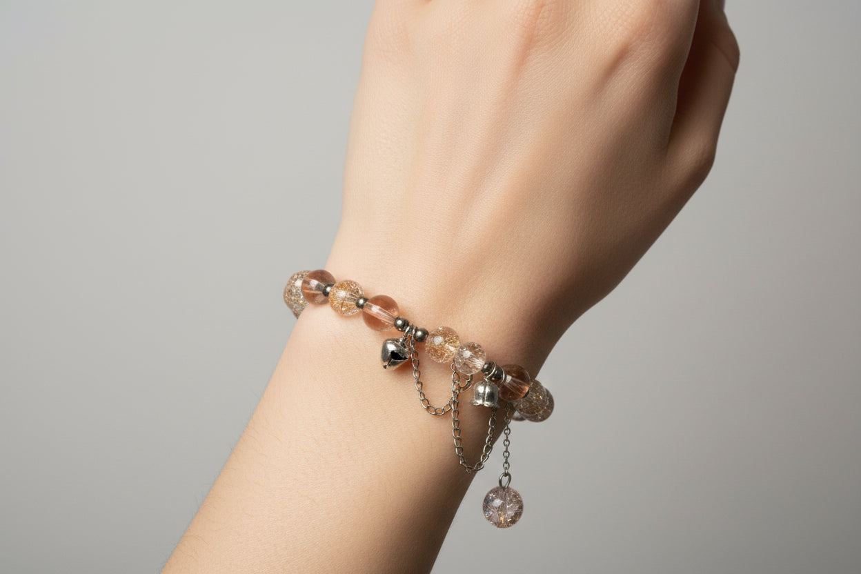 Bracelet with pink and clear beads.