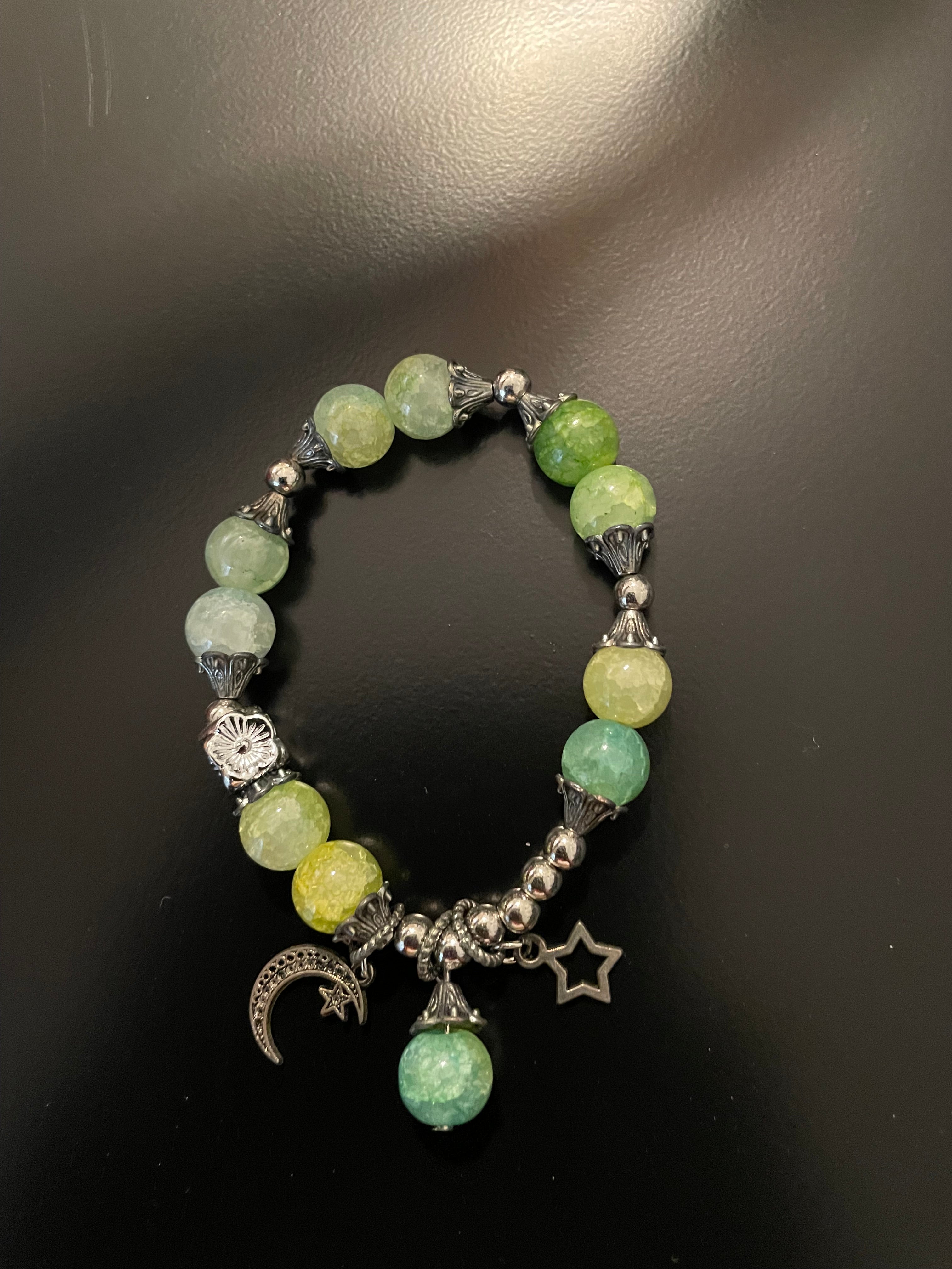 Star and Moon charmed green bracelet