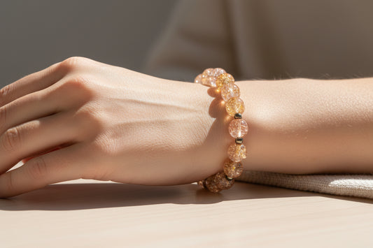 Bracelet with pink and clear beads.