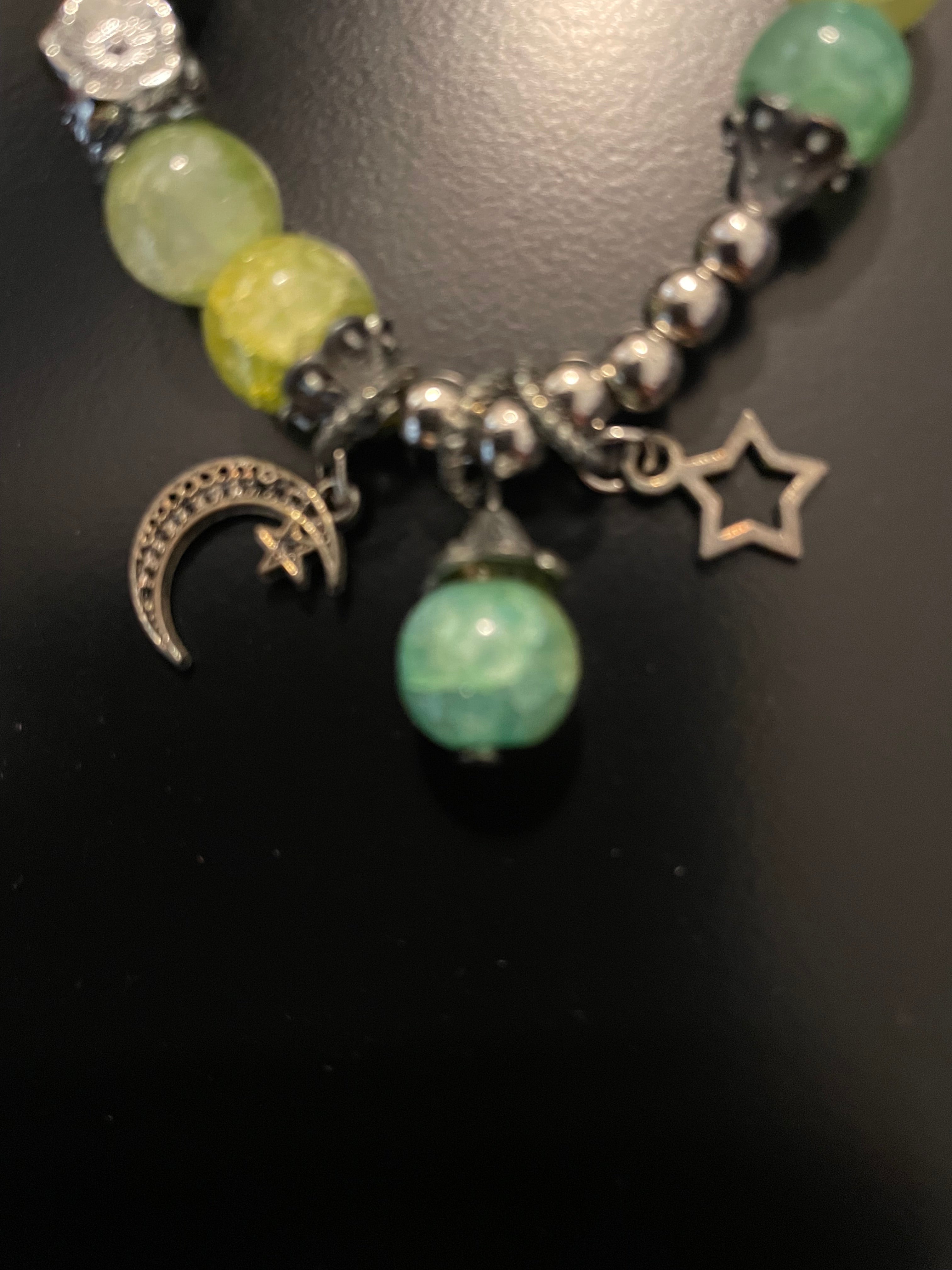 Star and Moon charmed green bracelet